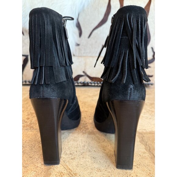 Kenneth Cole Black Fringe Lace-Up Heeled Boots Size 10 - Picture 6 of 11